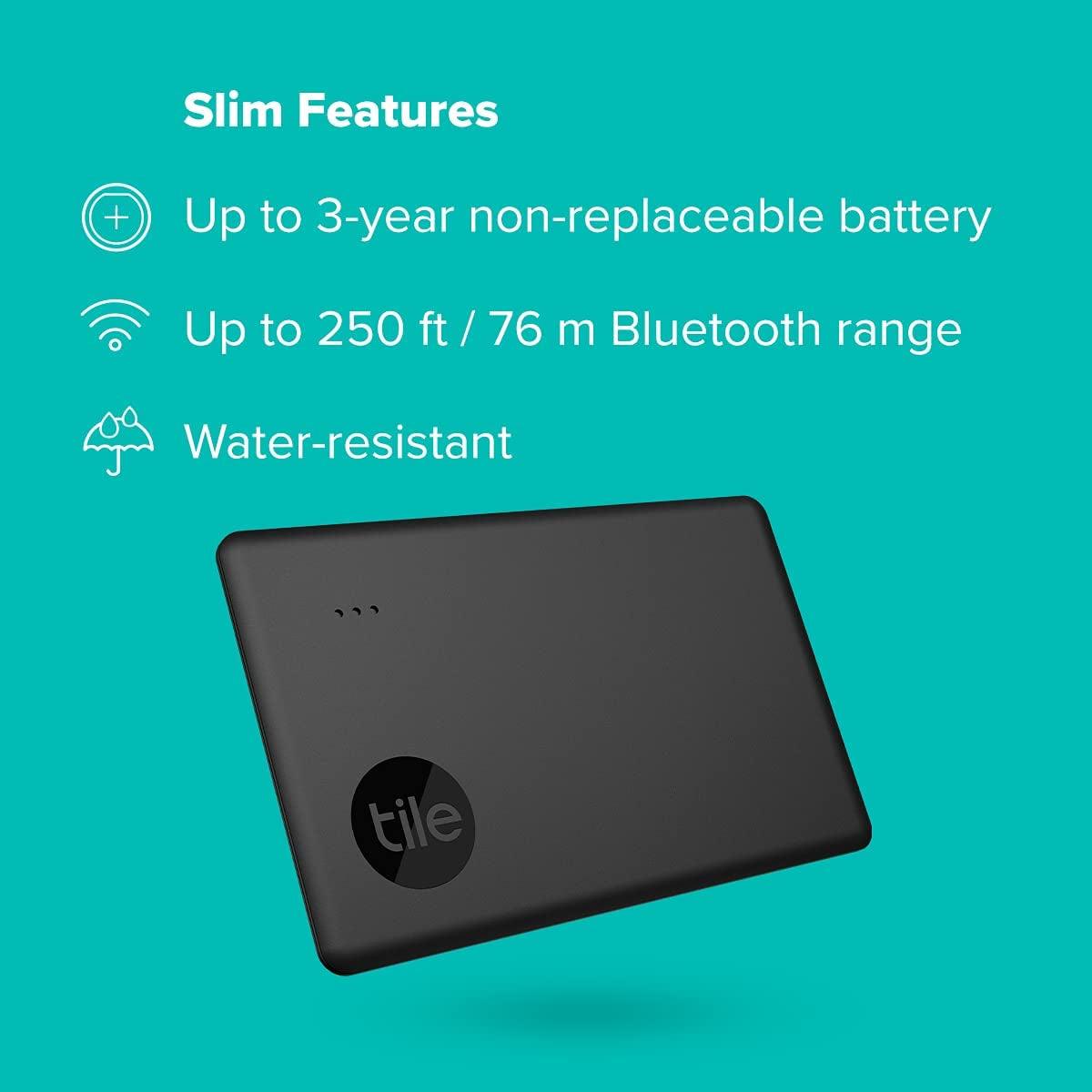 Slim 1-Pack. Thin Bluetooth Tracker, Wallet Finder and Item Locator for Wallet, Luggage Tags and More; up to 250 Ft. Range. Water-Resistant. Phone Finder. Ios and Android Compatible.