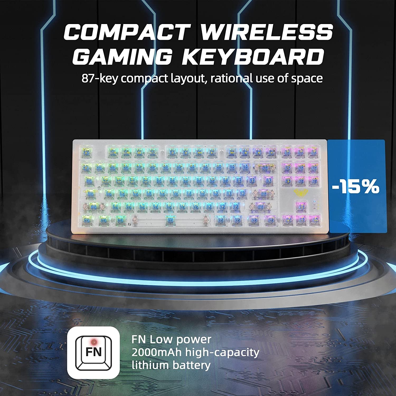 Wireless Mechanical Keyboard, 3 in 1 Hot Swappable RGB Mechanical Gaming Keyboard with Transparent Keycaps, 17 RGB Modes and 19 Side Light Modes, 87 Keys Anti-Ghosting for Windows Mac PC Gamers