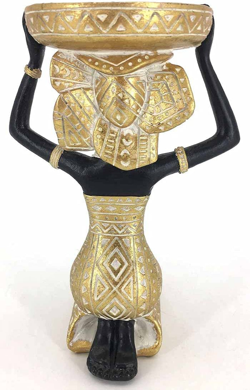 African Lady Figurine Candle Holder with African Tribal Totem for Wedding,Church,Holiday Decor-African Decorative Women Statues, Candlestick Holder for Home and Table Decor(753-Gold)