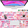 Large Mouse Pad Desk Mat Keyboard Desktop Home Office School Essentials College Cute Decor Big Laptop Protector Computer Accessories Pretty Mousepad Floral Pink Roses White Stripe 30"X15"
