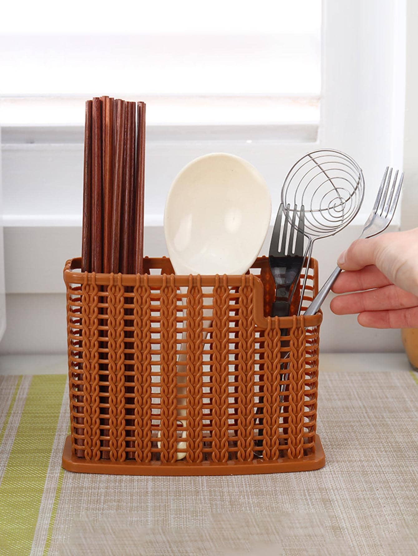 1Pc Plastic Flatware Storage Rack, Daily Hollow Out Utensil Holder for Countertop for Home