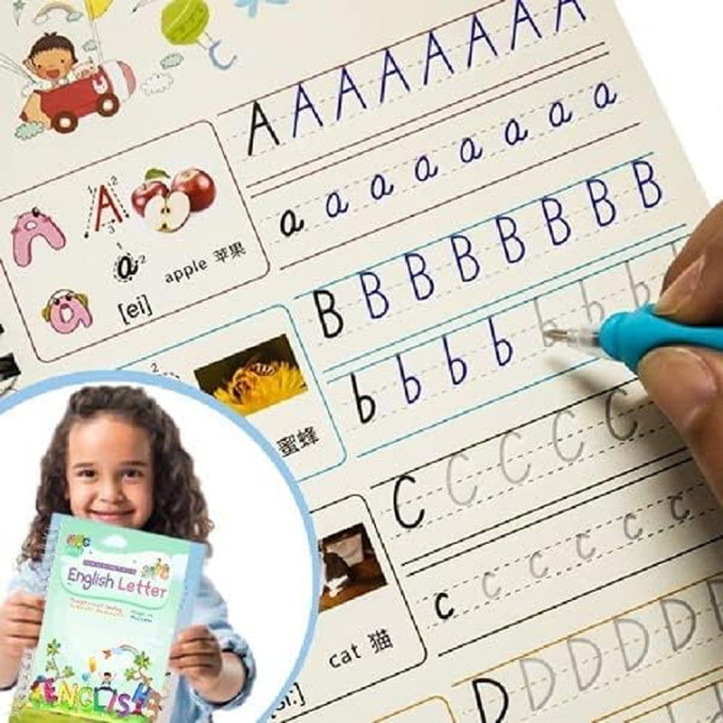 Digmonster™ Magic Ink Copybooks for Kids Reusable Handwriting Workbooks for Preschools Grooves Template Design and Handwriting Aid Practice for Kids the Print Writing (4 Books with Pens)