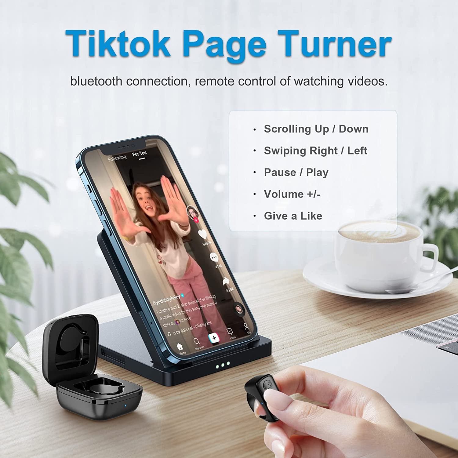 Tiktok Remote Control TIK Tok Scrolling Ring, Finger Remote for Tiktok Short Video Remote Controller, Bluetooth Remote for Android Iphone Ipad, Kindle APP Page Turner - Not for Kindle Devices (Black)