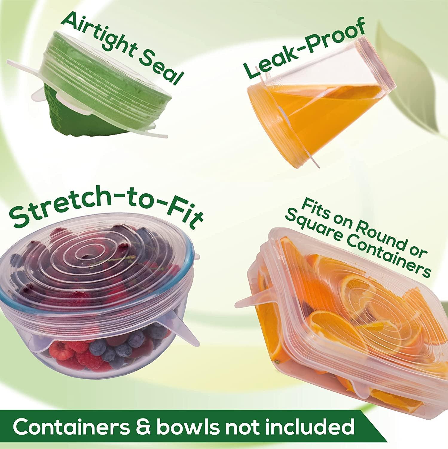 Reusable Silicone Lids – Versatile Freezer to Microwave Cover for Food – Leak-Proof Silicone Stretch Lids for 3” - 12” Container, Bowl, or Cup – Dishwasher Safe Silicone Bowl Covers Transparent Variety Pack (Set of 7)