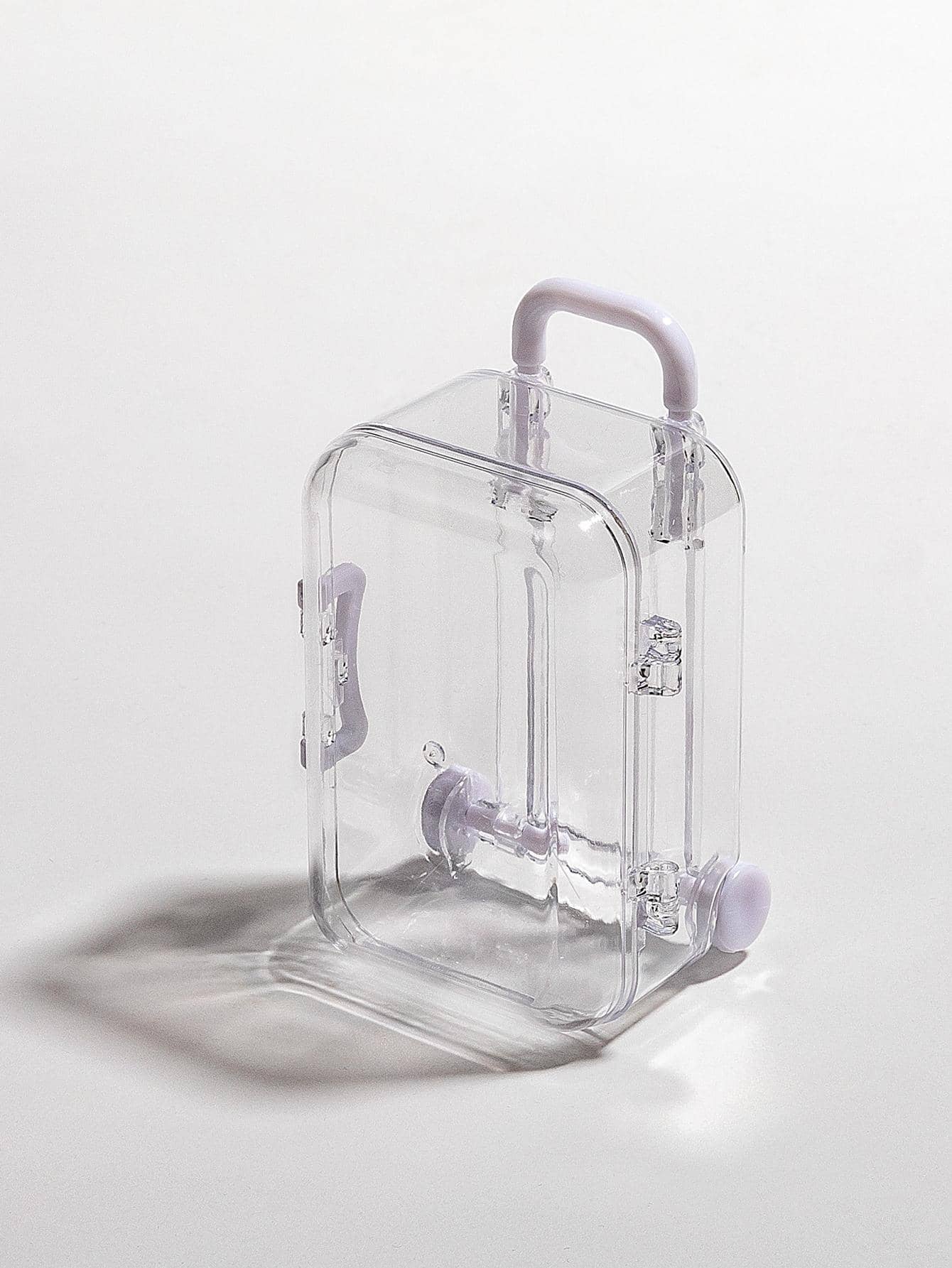 1Pc Transparent White Suitcase Shaped Jewelry Box, Cute Plastic Jewelry Storage Box for Household
