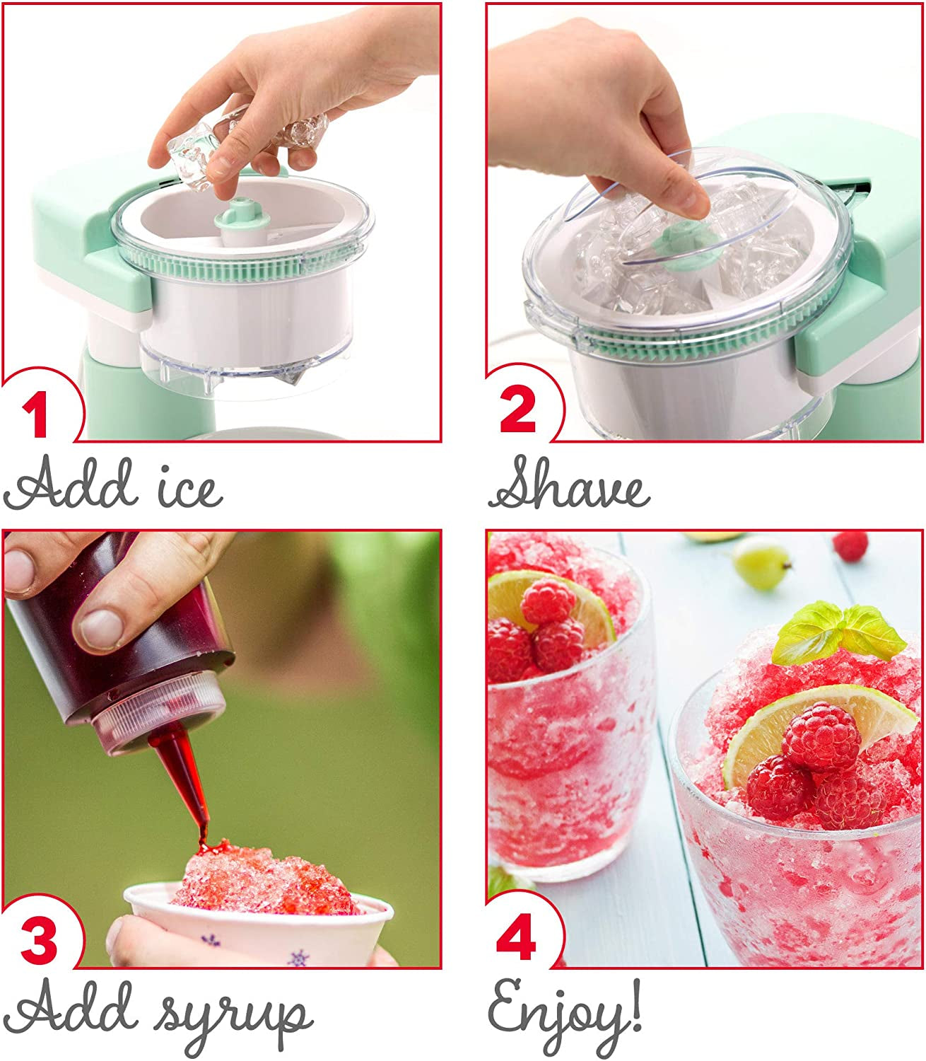 DASH Shaved Ice Maker + Slushie Machine with Stainless Steel Blades for Snow Cone, Margarita + Frozen Cocktails, Organic, Sugar Free, Flavored Healthy Snacks for Kids & Adults - Aqua