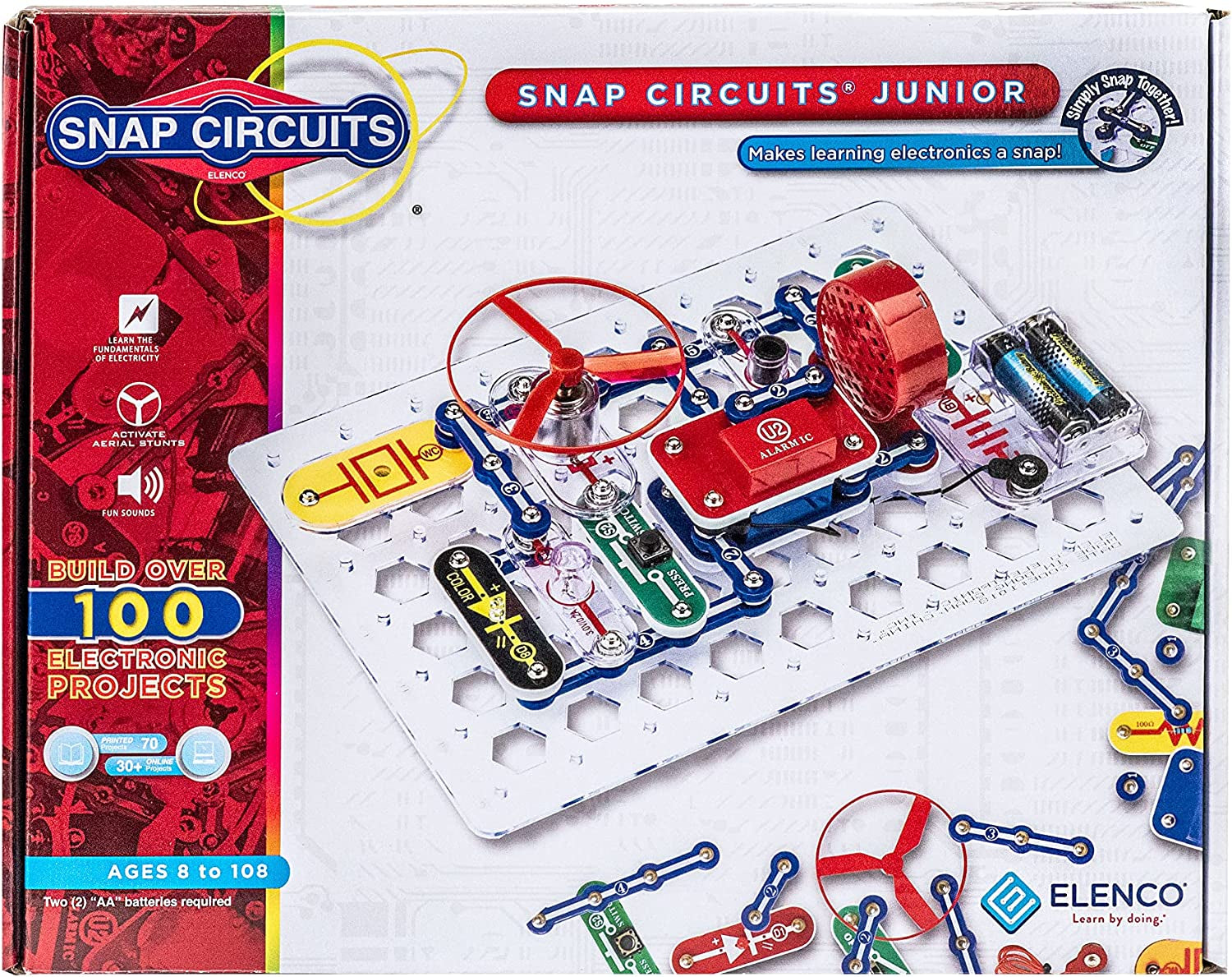 Snap Circuits Jr. SC-100 Electronics Exploration Kit, over 100 Projects, Full Color Project Manual, 28 Snap Circuits Parts, STEM Educational Toy for Kids 8 +