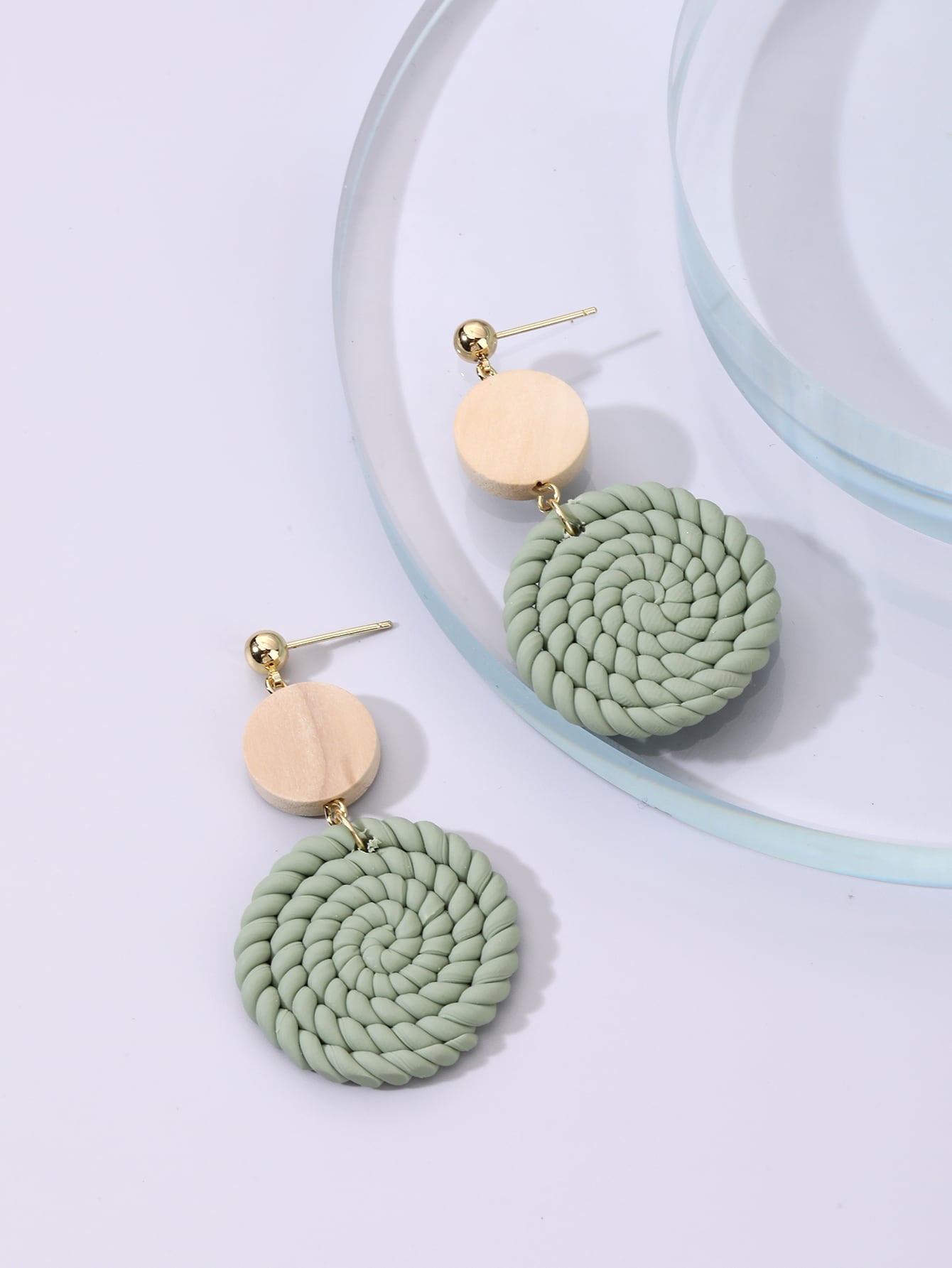 1Pair Simple Woven Light Pink Soft Pottery & Wood Drop Earrings for Women, Suitable for Vacation, Party, Gift Giving