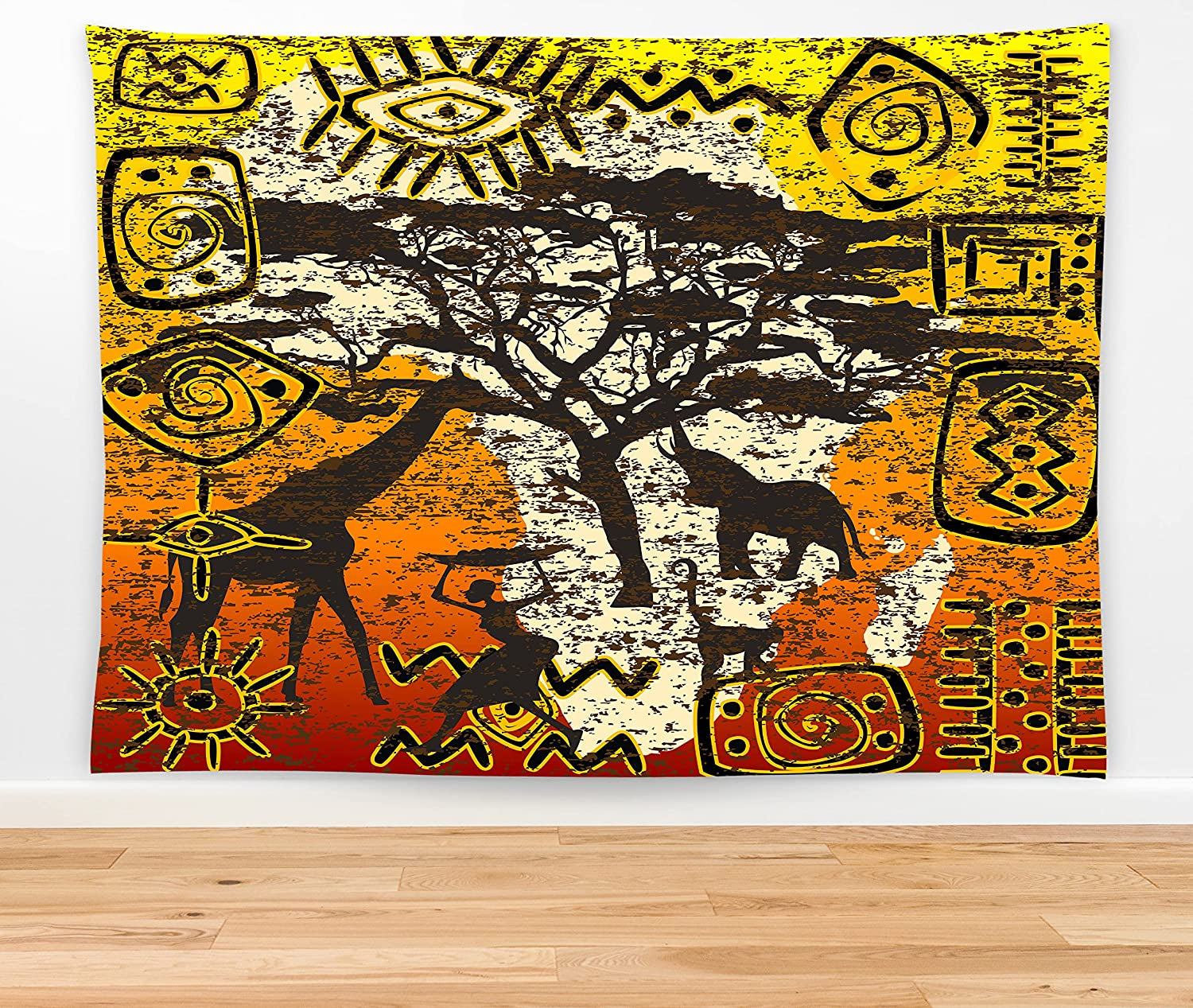 African Tribe Symbol Tapestry 60" X 40" Africa Map Wall Hanging Party Decorations Home Decor for Bedroom Living Room Dorm (150 X 100Cm)
