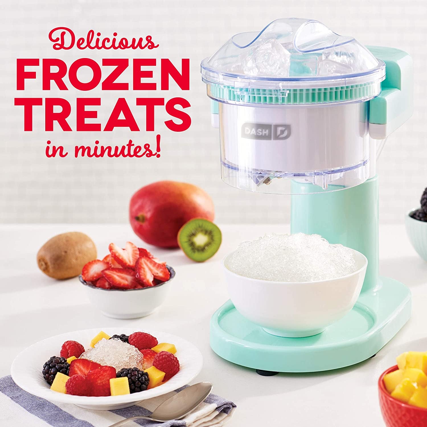 DASH Shaved Ice Maker + Slushie Machine with Stainless Steel Blades for Snow Cone, Margarita + Frozen Cocktails, Organic, Sugar Free, Flavored Healthy Snacks for Kids & Adults - Aqua