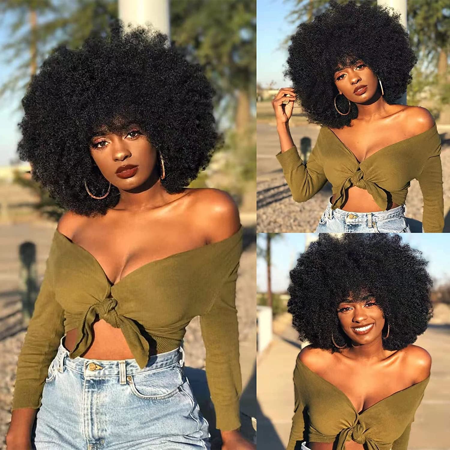 Afro Wigs for Black Women Short Curly Afro Kinky Wig 70S Bouncy Huge Fluffy Puff Wigs Premium Synthetic for Cosplay and Daily
