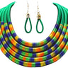 African Necklace Earrings Set Multilayer Woven Rope Choker Layered Strand Collar Statement Jewelry Accessories for Women and Girls