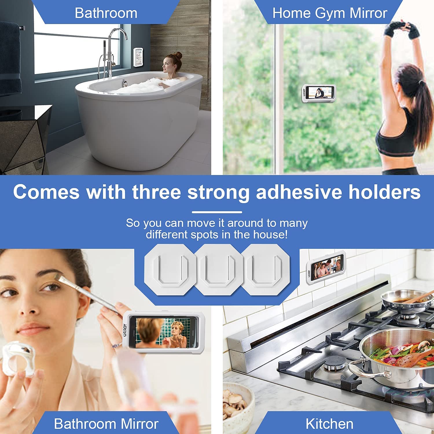 Waterproof Shower Phone Holder, 360° Rotation Shower Phone Case, Anti-Fog High Sensitivity Cover Mount Box for Bathroom Wall Mirror Bathtub Kitchen, Compatible with 4" - 7" Cell Phones