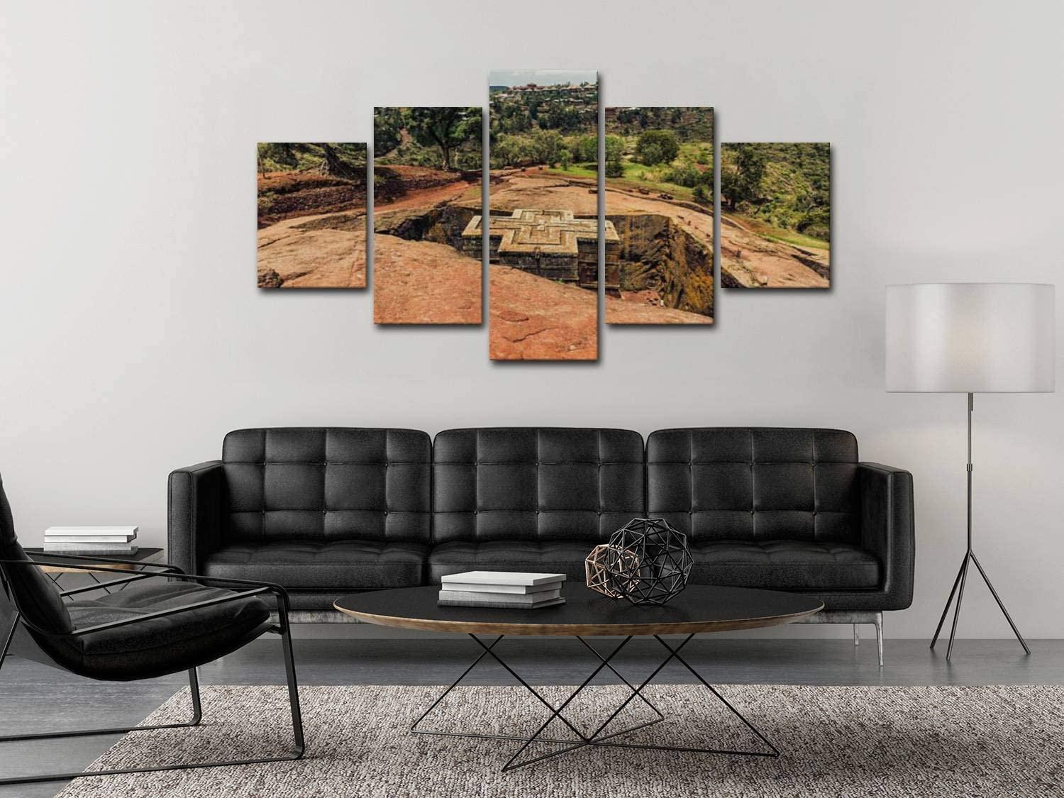 Canvas Art Wall St George Church in Lalibela Ethiopia Paintings Vintage Prints Home Decor Artworks Gift Ready to Hang for Living Room 5 Panels Large Size