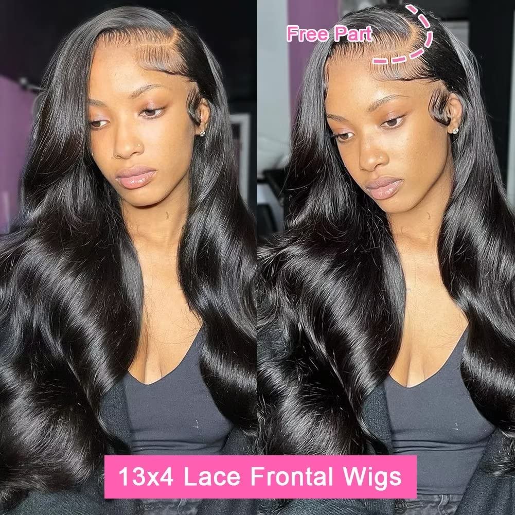 Body Wave Lace Front Wigs Human Hair Pre Plucked 13X4 HD Transparent Lace Frontal Wig Human Hair with Baby Hair 180 Density Glueless Human Hair Wigs for Black Women Natural Color 24 Inch