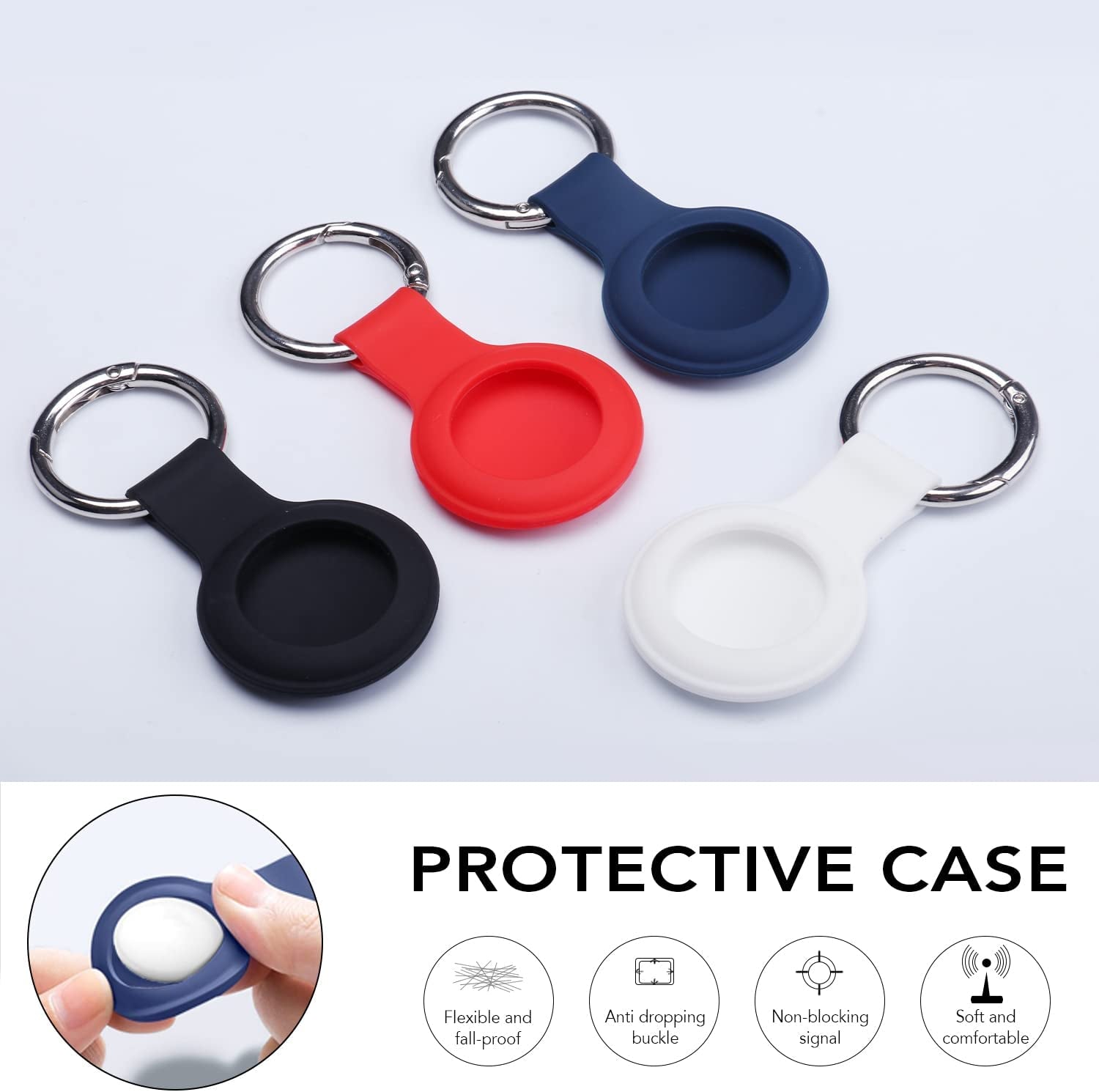 Compatible with Airtag Case Keychain Air Tag Case Holder Silicone Airtags Key Ring Cases Air Tags Key Chain Compatible with Apple Airtag GPS Item Finders Accessories 4 Pack