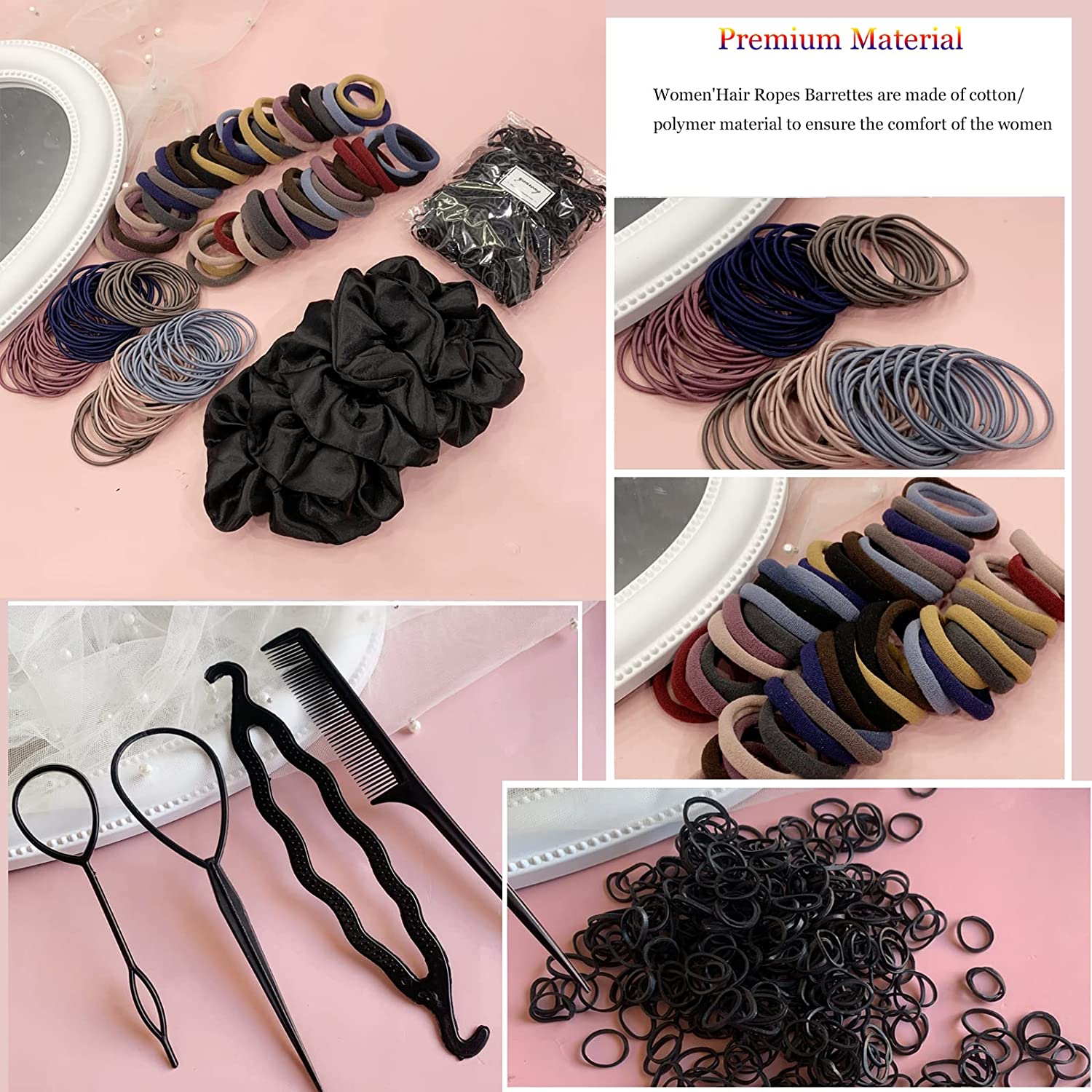755PCS Hair Accessories for Woman Set Seamless Ponytail Holders Variety Hair Scrunchies Hair Bands Scrunchy Hair Ties for Thick and Curly (Mix)