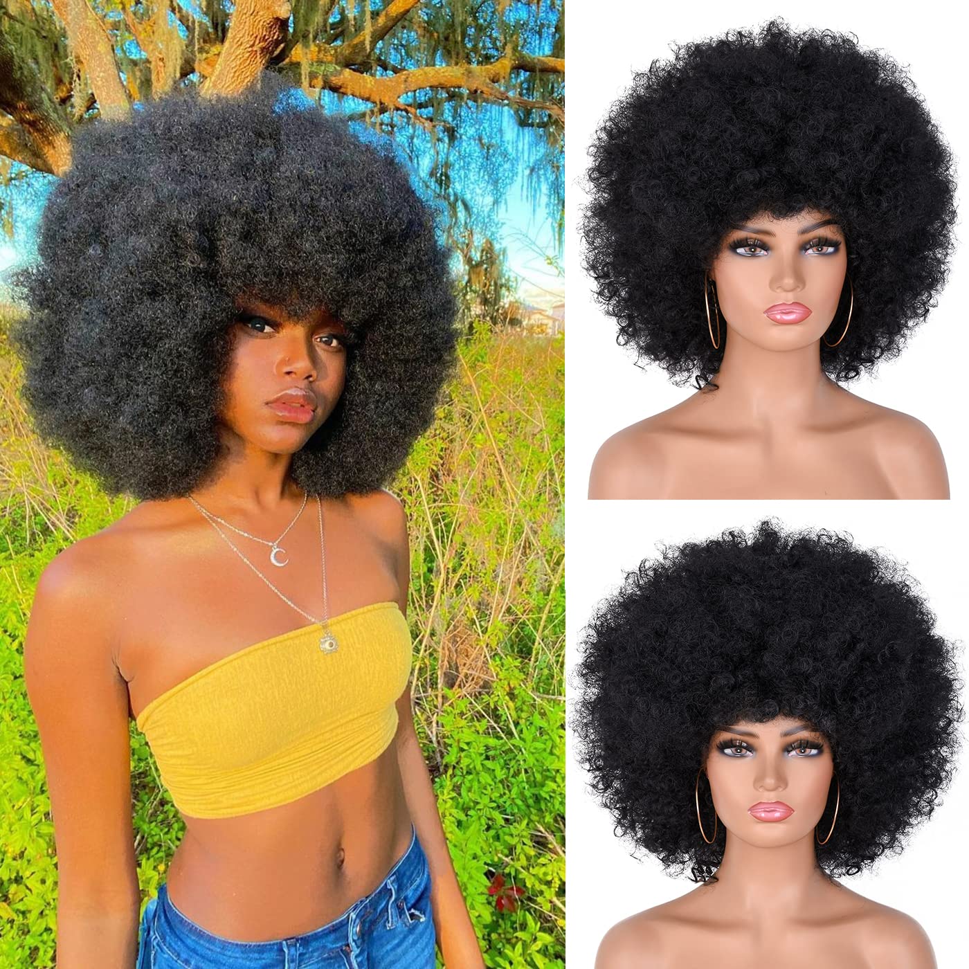 Afro Wigs for Black Women Short Curly Afro Kinky Wig 70S Bouncy Huge Fluffy Puff Wigs Premium Synthetic for Cosplay and Daily