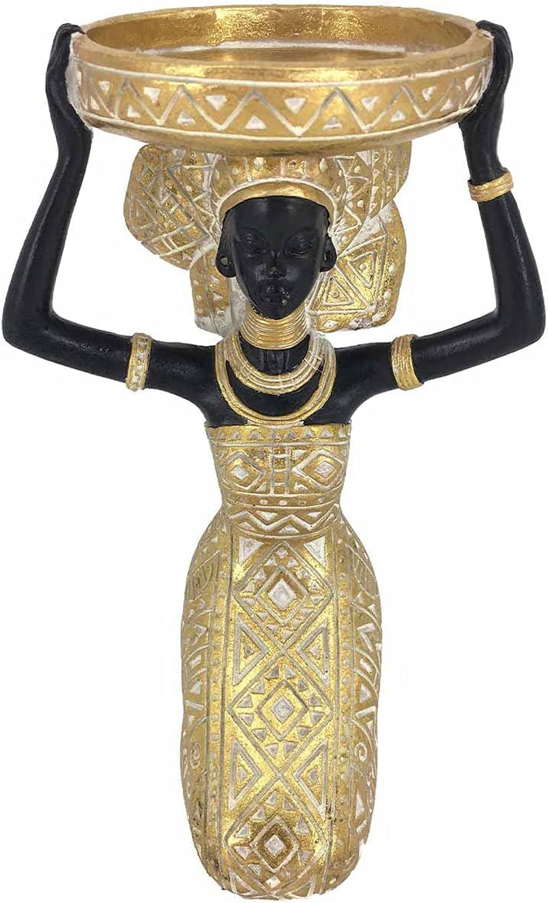 African Lady Figurine Candle Holder with African Tribal Totem for Wedding,Church,Holiday Decor-African Decorative Women Statues, Candlestick Holder for Home and Table Decor(753-Gold)