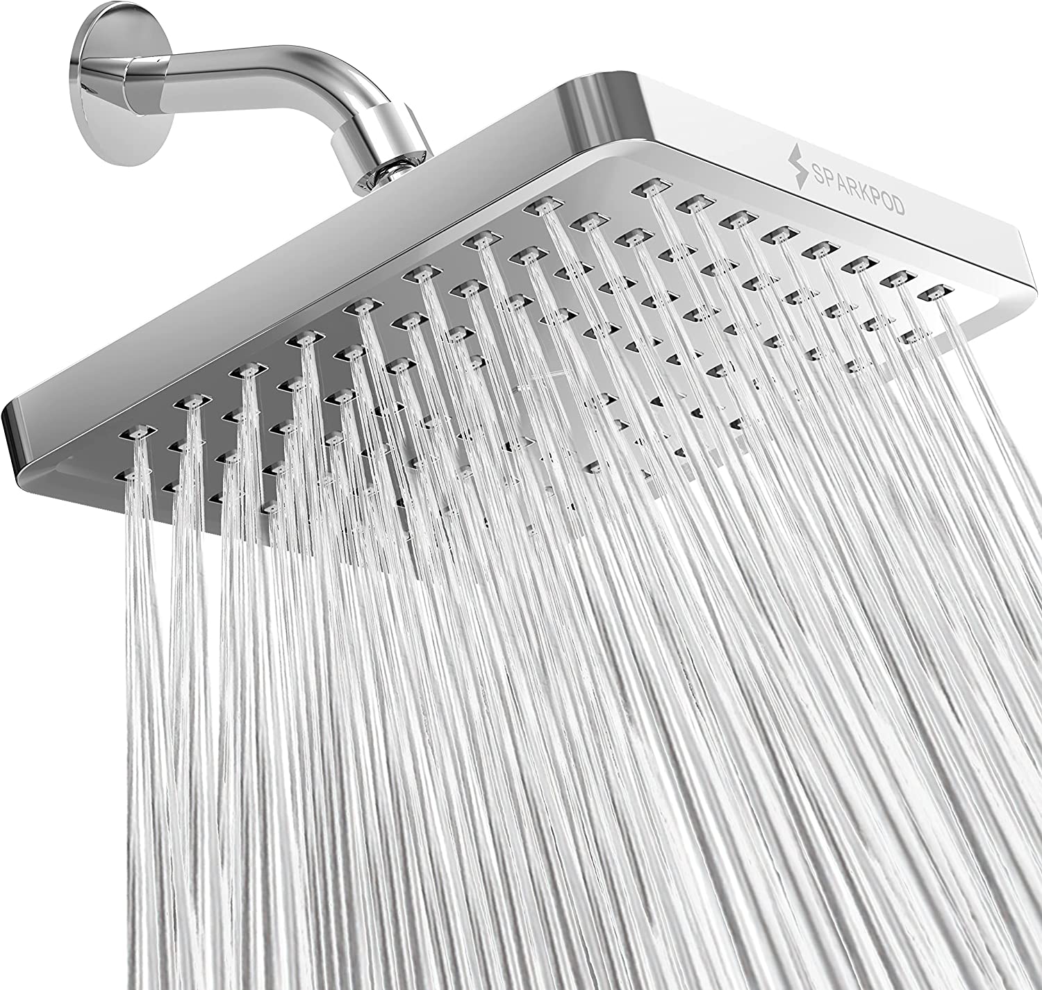 Sparkpod Fixed Shower Head - High Pressure Rain - Luxury Modern Chrome Look - Easy Tool Free Installation - Adjustable Replacement for Your Bathroom Shower Heads (Polished Chrome, 8 Inch Square)