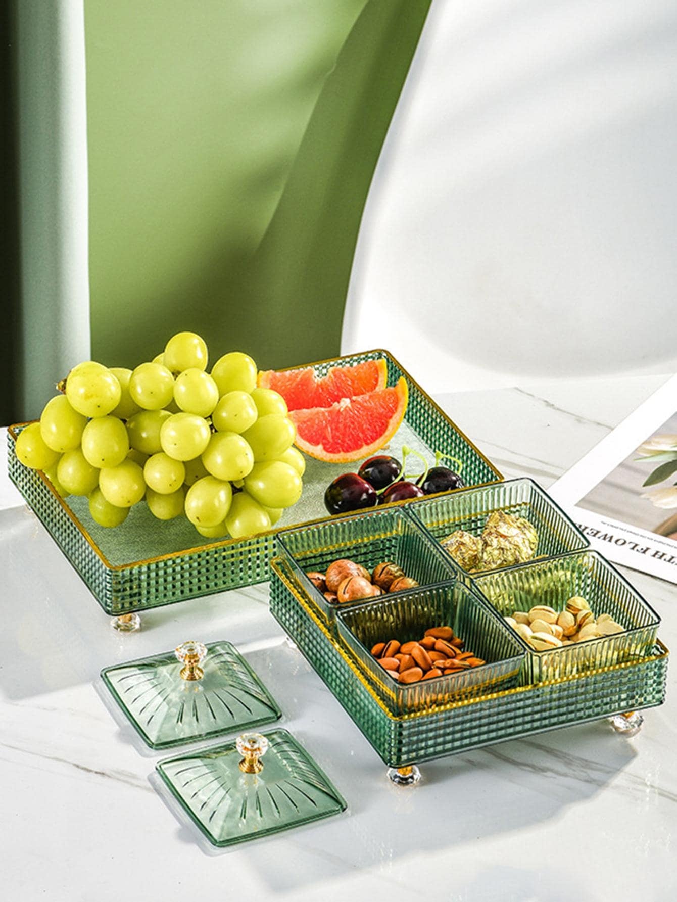1Set Clear Food Storage Box & Tray, Modern Plastic Food Storage Box & Tray for Home