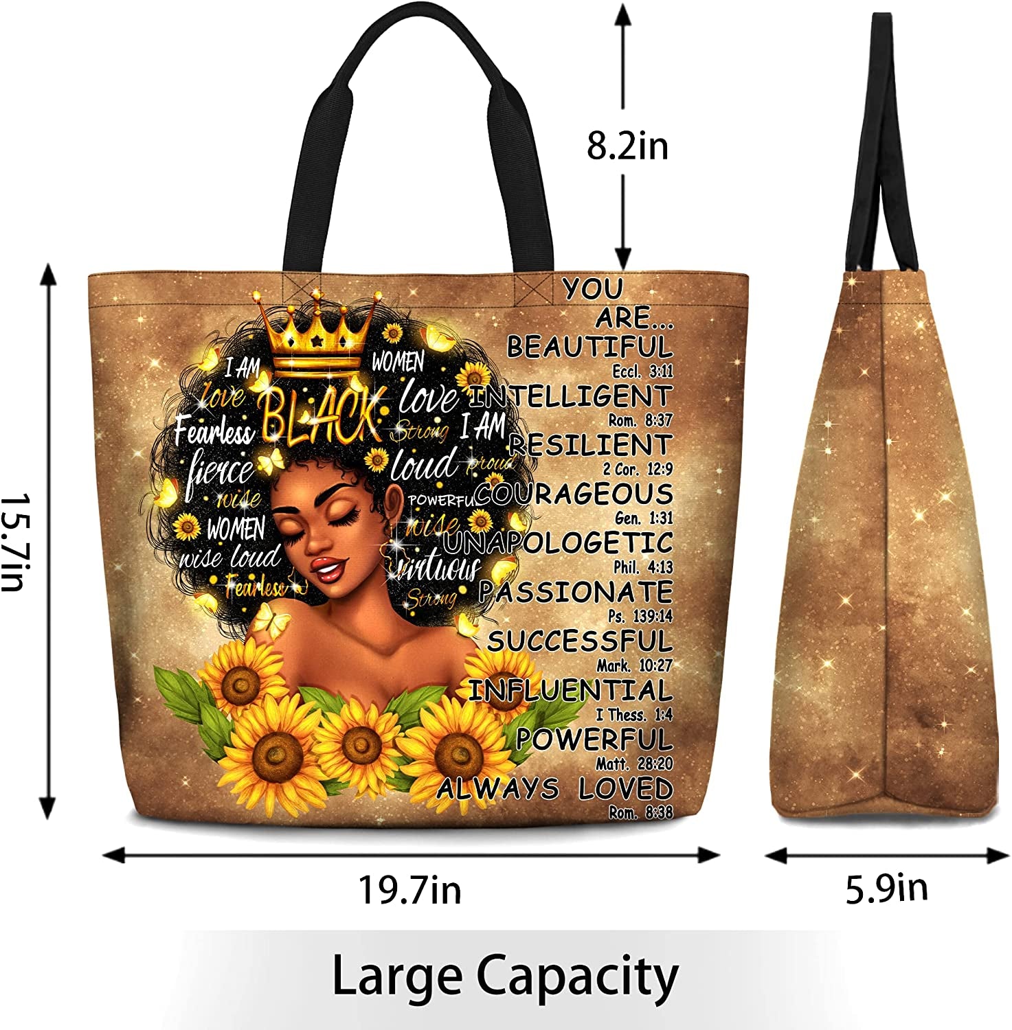 African American Tote Bags for Women Black Art Tote Afro Black Girl Magic Satchel Handbags for Gym School Travel