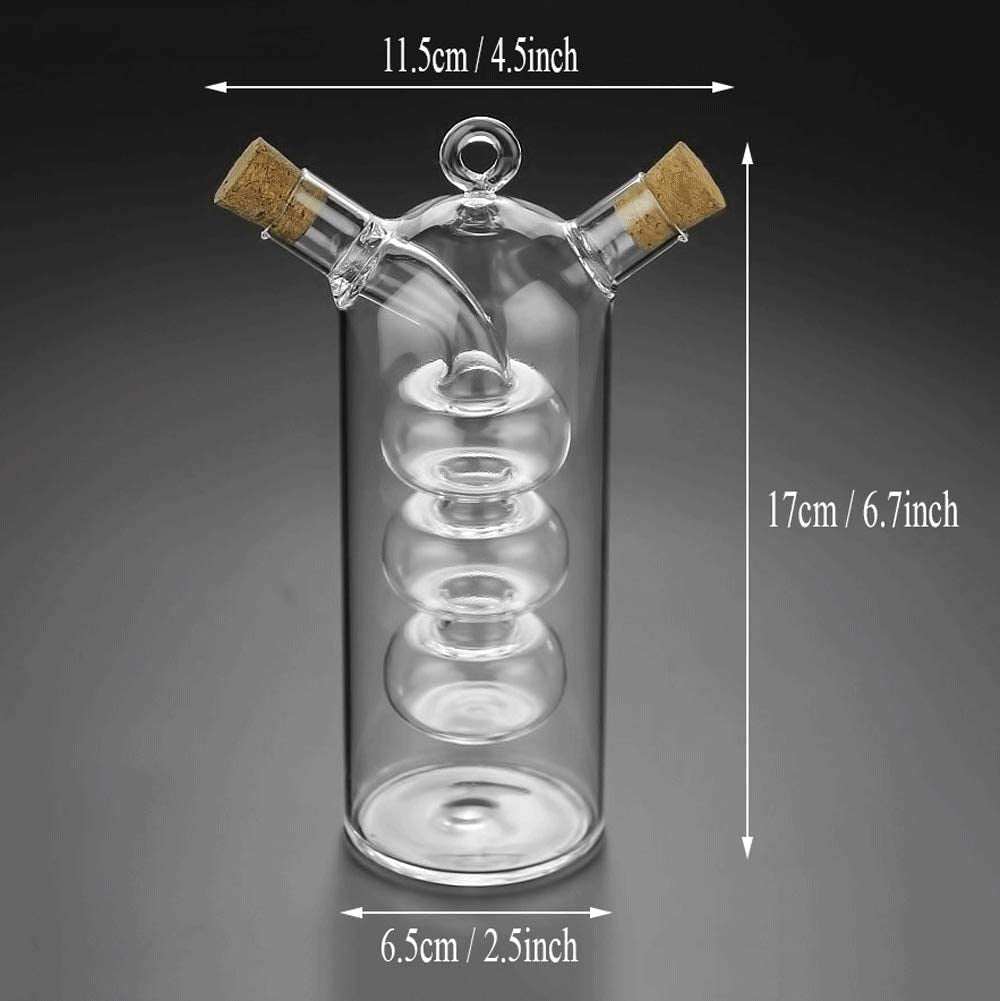 Olive Oil and Vinegar Dispenser Cruet Bottles, 2 in 1 Transparent Glass Oil Bottle, Dual Glass Oil Dispenser Bottles for Kitchen Cooking Container