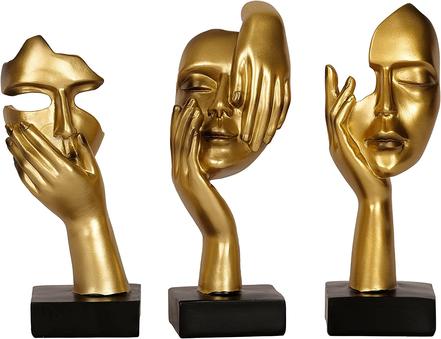 3 Piece Thinker Statue Gold Home Decor Abstract Sculpture Resin Thinker Figurines for Desktop Office Desk Living Room Collection Cute Accent Figurine Decoration (Gold)