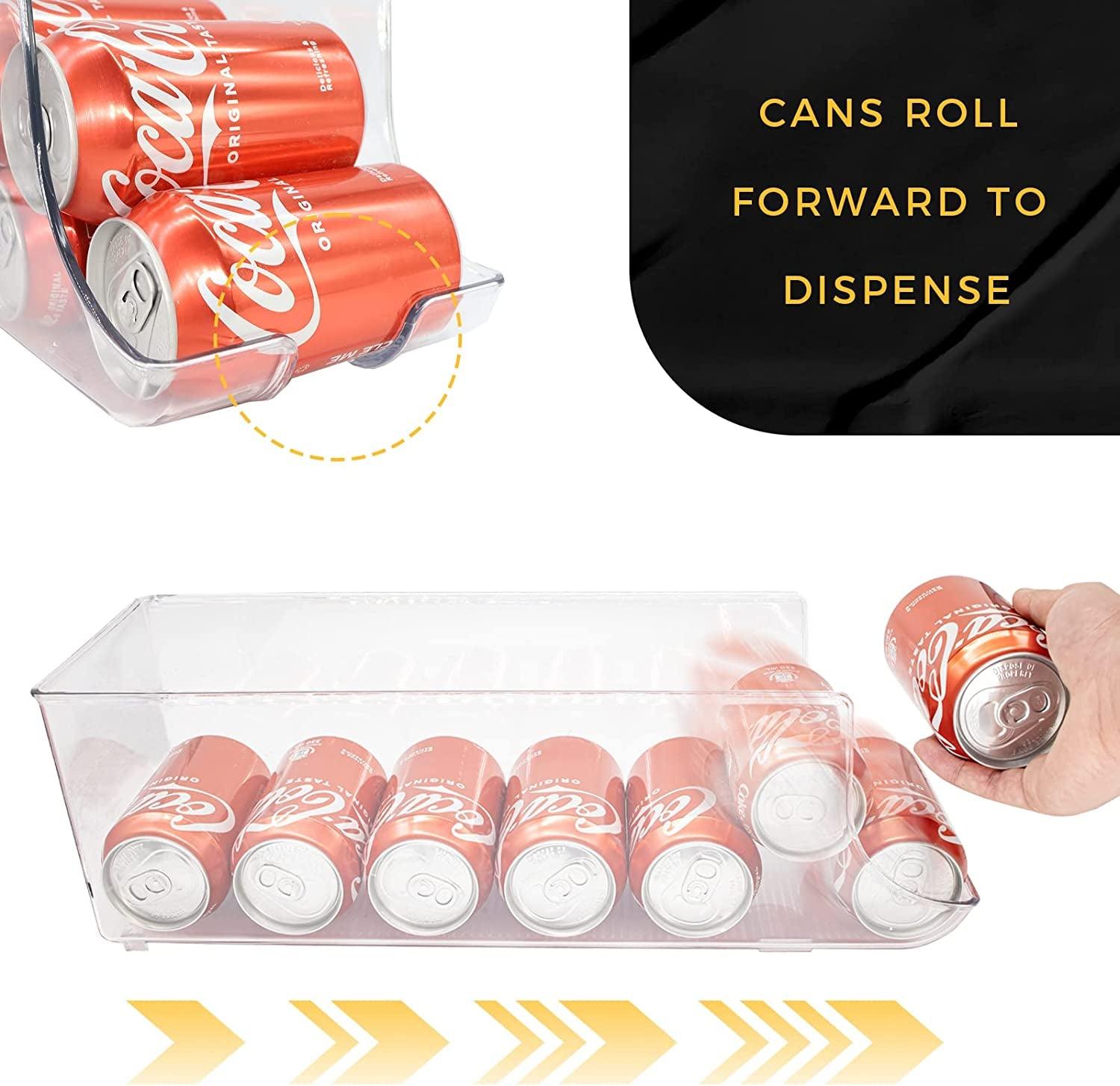 2 Pack Soda Can Organizer for Refrigerator, Stackable Canned Food Pop Cans Container Can Holder Dispenser with Lid for Fridge Pantry Rack Freezer, Clear Plastic Storage Bins-Holds 12 Cans Each