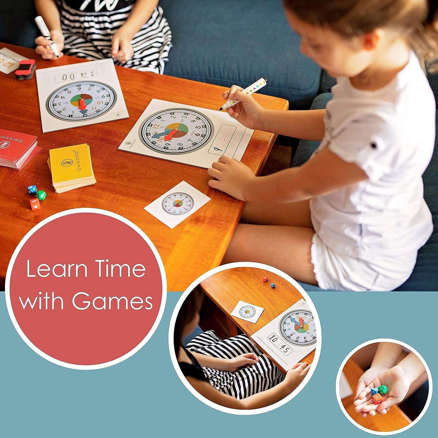 OWLCONIC Learning Time Game - a Great 128 Piece Teaching Aid to Help Kids Learn Analog and Digital Time an Educational Resource Toy for Children - Learning Clock Telling Time Teaching Clock for Kids