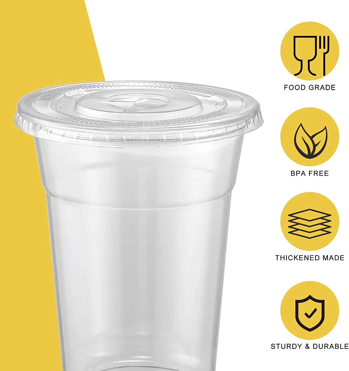 [100 Sets - 20Oz] Plastic Cups with Lids and Straws, Disposable Cups for Iced Coffee, Smoothie, Milkshake, Cold Drinks - Clear