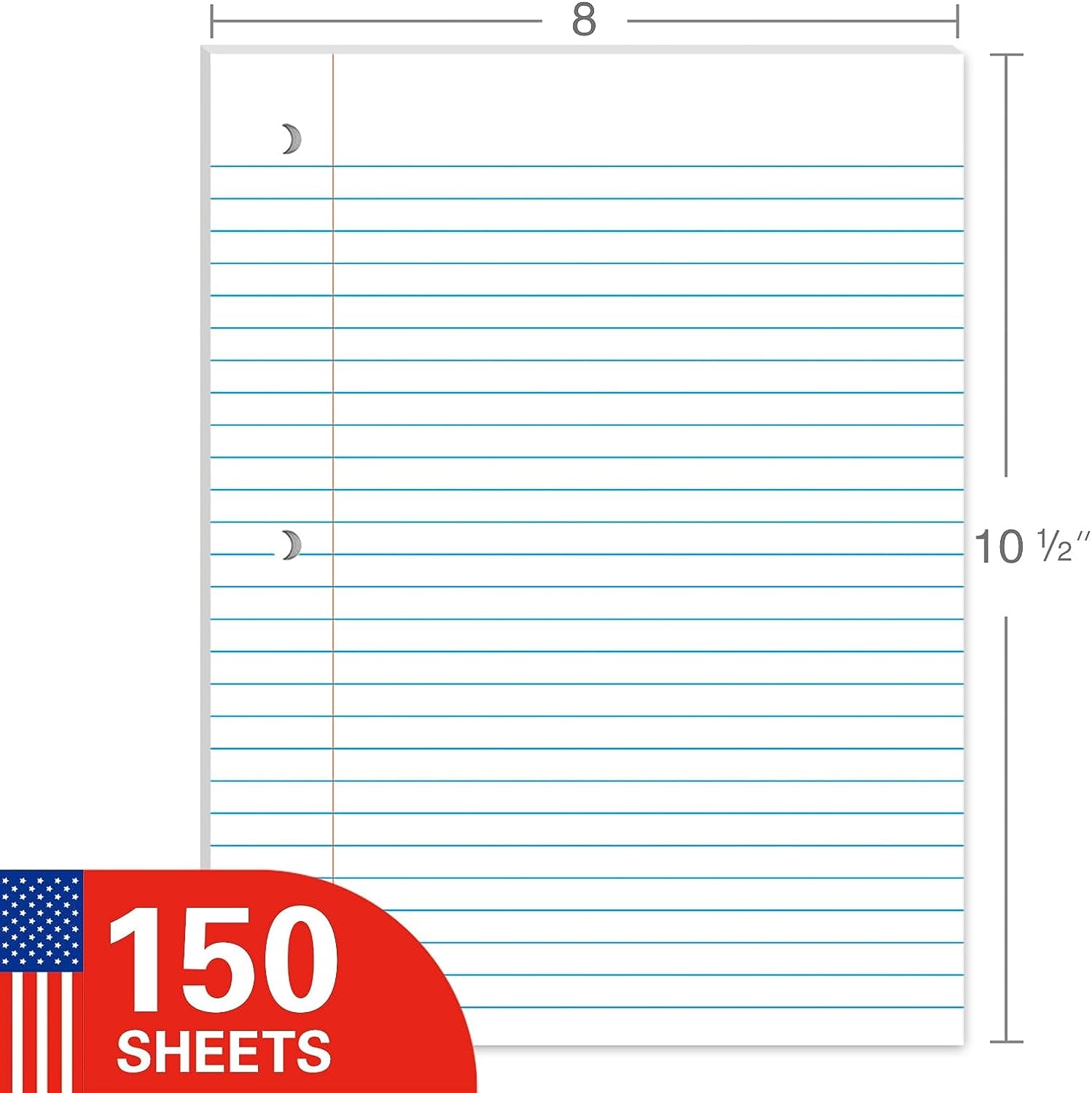 Notebook Paper Loose Leaf Paper, Standard 8"X10-1/2" Wide Ruled Filler Paper,3 Hole Punched Binder Paper for 3 Ring Binder,150 Sheets/Pack, 4 Pack White (F60001W)