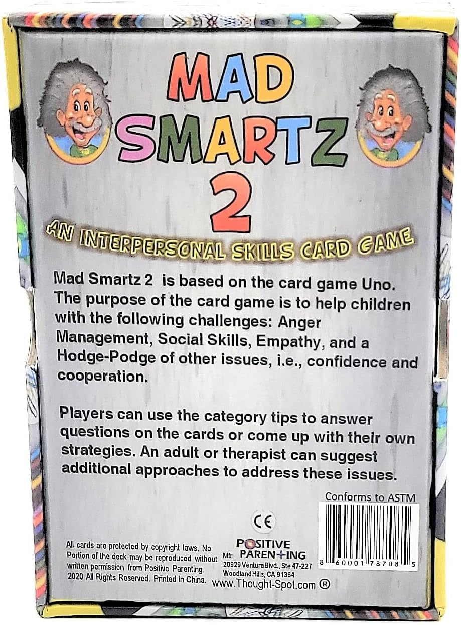 MAD SMARTZ 2: an Interpersonal Skills Card Game for Anger & Emotion Management, Empathy, and Social Skills; Top Educational Learning Resource for Kids & Adults; Fun for School and Therapy; CBT
